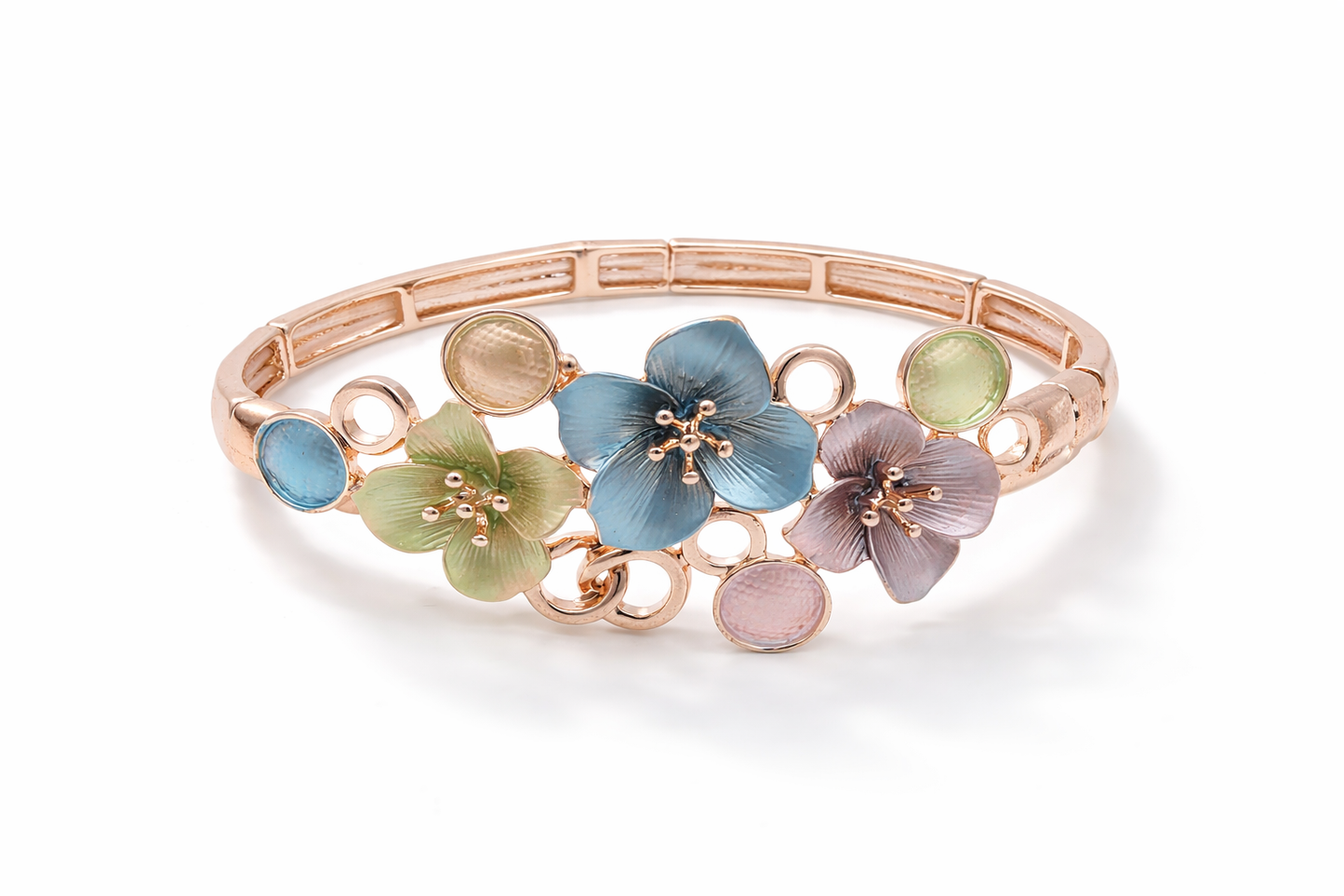 Armband elastisches Armband Blumenkorsage Blau Rosa Blumen Amorino