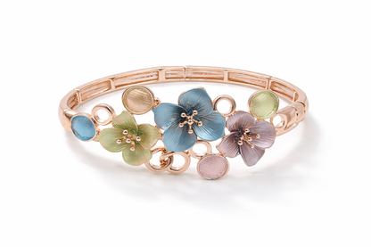 Armband elastisches Armband Blumenkorsage Blau Rosa Blumen Amorino