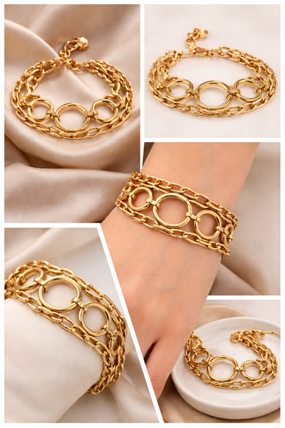 Armband 3-fach Gliederkette mittig ein kette mit größere kreise Matt goldfarben Biba