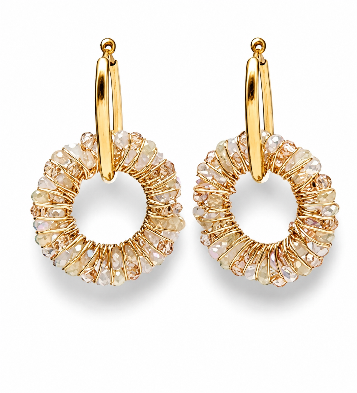 Ohrhänger Ohrringe Creolen Goldfarben Rund Gold Statement Beige Nickelfrei Wauw