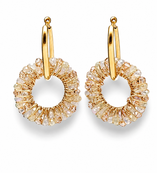 Ohrhänger Ohrringe Creolen Goldfarben Rund Gold Statement Beige Nickelfrei Wauw