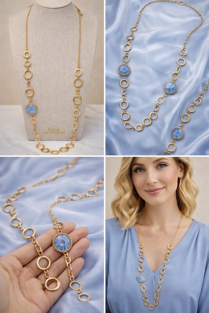 Biba Halskette langkette Goldfarben Blau nickelfrei festlich fest geschenk Biba