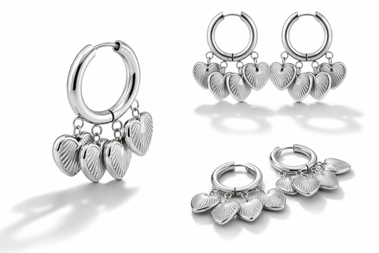 Ohrringe Creolen Silberfarben mit kleine Herzchen Liebe Romantik Michelle Bijou