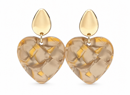 Ohrringe Ohrhänger Tropfenform Herz-Anhänger Beige-Gold Nickelfrei Sweet7
