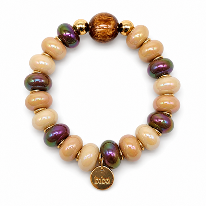 Armband Elastisch Perlen Urlaub Strand rosa Kugel nickelfrei Biba Beige