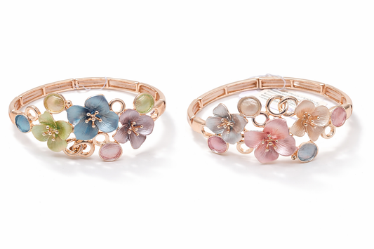 Armband elastisches Armband Blumenkorsage Blau Rosa Blumen Amorino