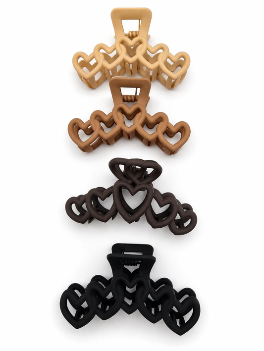Haarklammer  Haarschmuck Herzen Natur Braun Schwarz Beige Liebe Yehwang