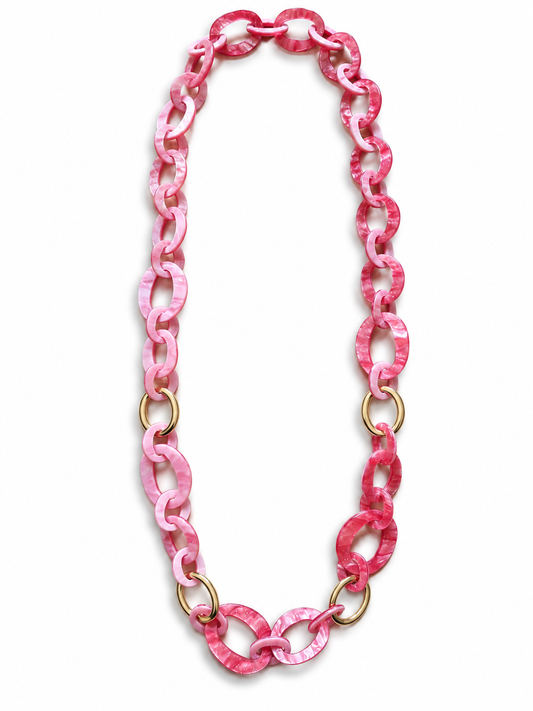Halskette Langkette changierendes Pink Goldene Elemente Nickelfrei Sweet7