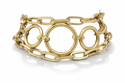 Armband 3-fach Gliederkette mittig ein kette mit größere kreise Matt goldfarben Biba