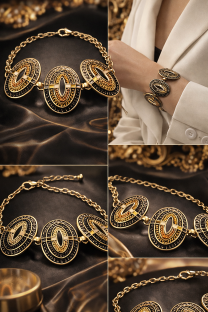 Blossom Bijoux Armband, Kristall Strass Armband, Goldfarben Schwarz, Statement