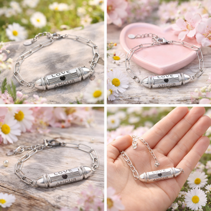 Armband Kugelperle mit Gravur  'Love' 'Amour' Silberfarben Nickelfrei Yehwang