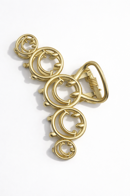 Haarklammer Smiley Vintage Goldfarben Metall Lustig Haarschmuck