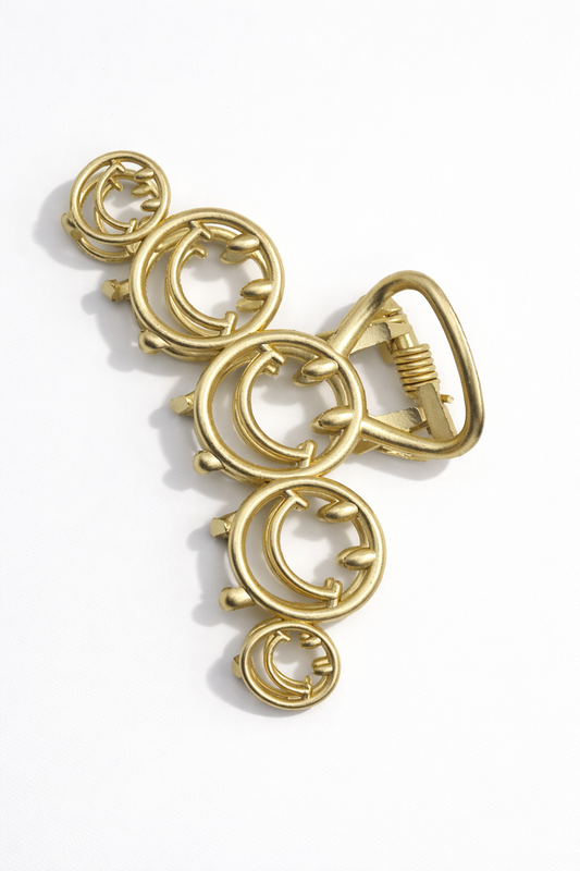 Haarklammer Smiley Vintage Goldfarben Metall Lustig Haarschmuck