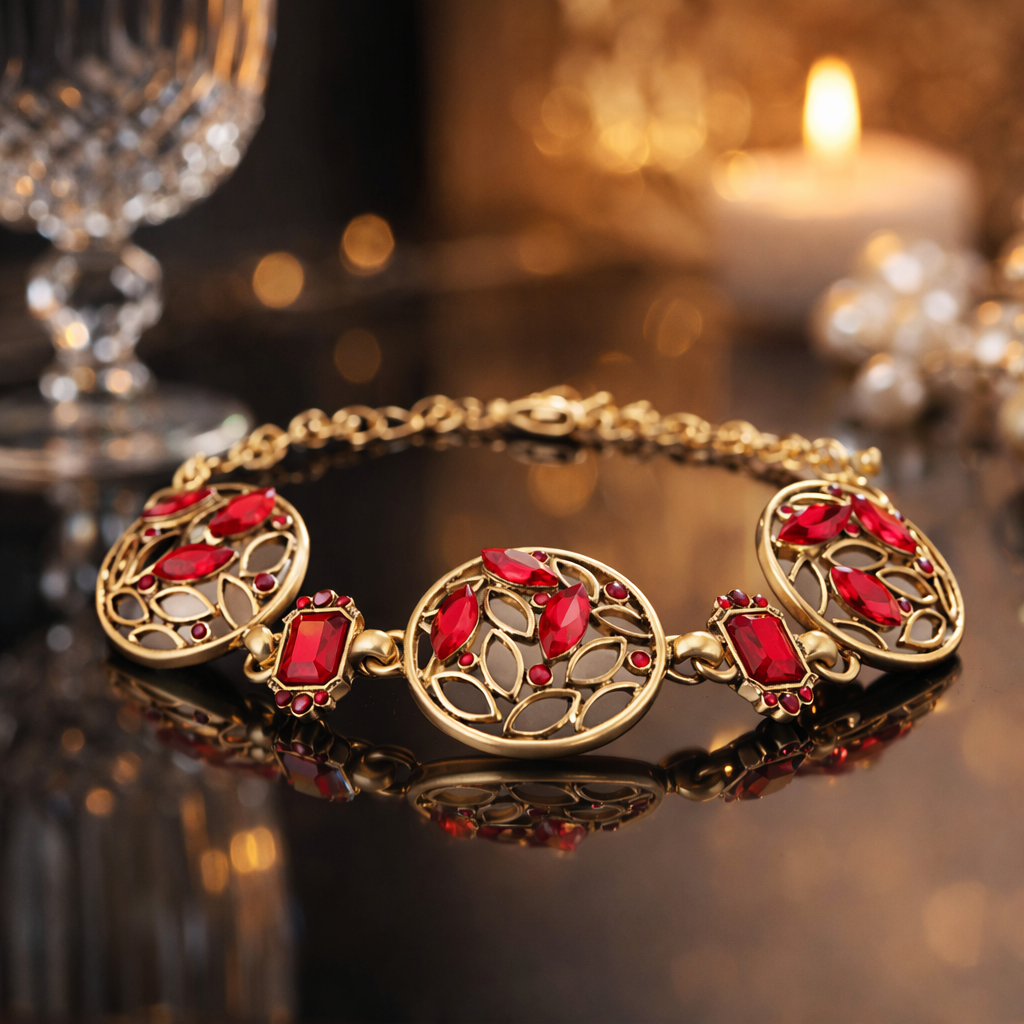 Armband Blossom Bijoux Kristall Strass Goldfarben Schwarz Rot Weiß Blau Statement