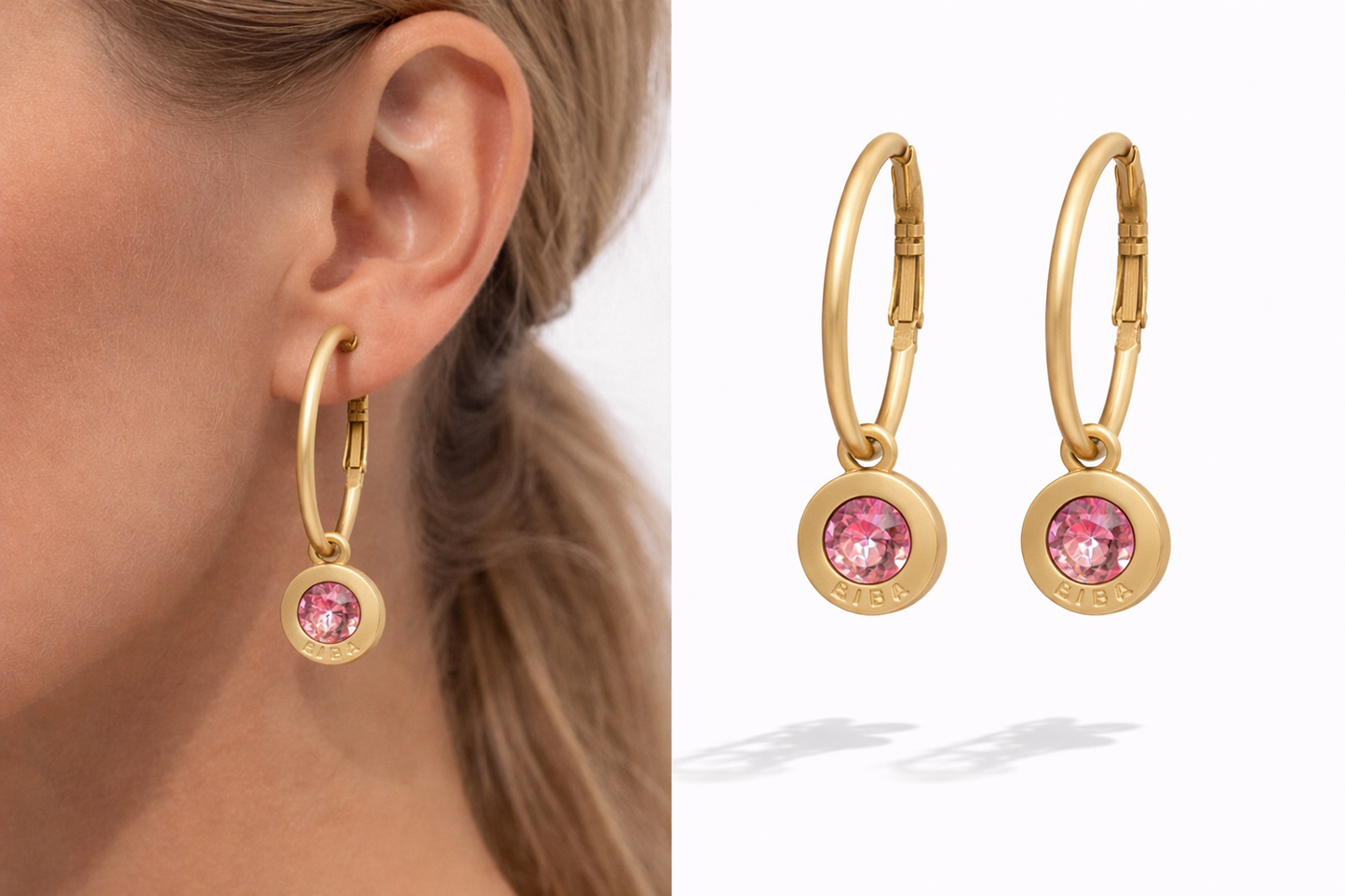 Biba Creolen Strass-Anhänger Mat Gold-Glanzend Gold Ohrhänger Strass