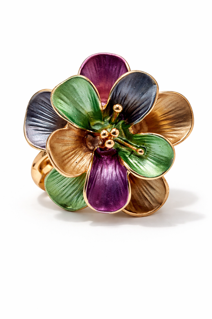 Ring Elastischer Ring Emailliertem Volant Blume Farben One-Size Amorino