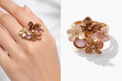 Ring Elastischer Ring Emailliertem Volant Kupferblumen Blume One-Size Amorino