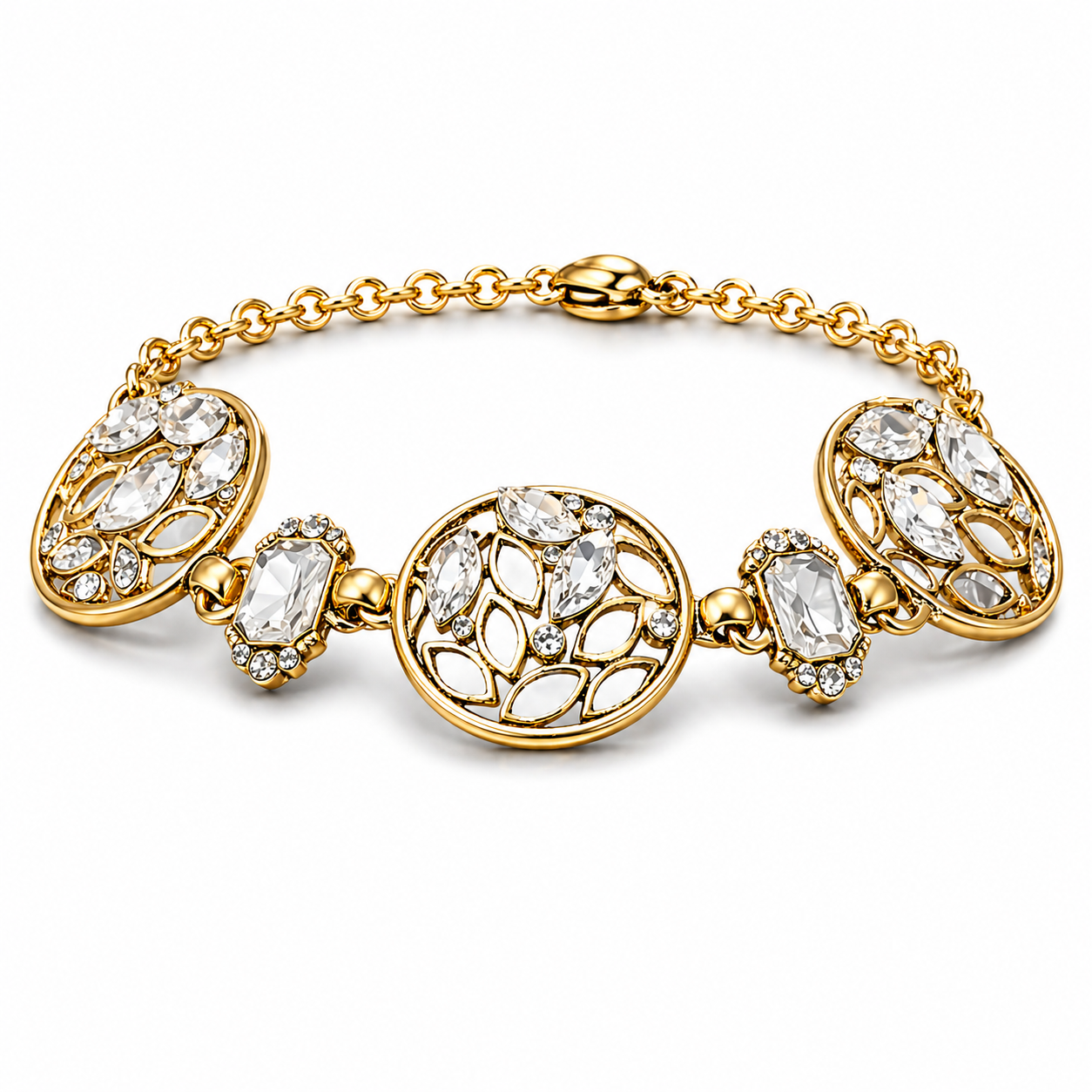 Armband Blossom Bijoux Kristall Strass Goldfarben Schwarz Rot Weiß Blau Statement
