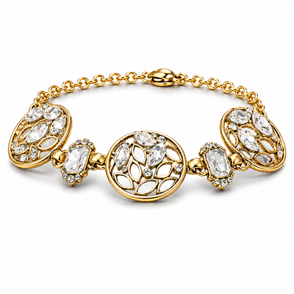 Armband Blossom Bijoux Kristall Strass Goldfarben Schwarz Rot Weiß Blau Statement