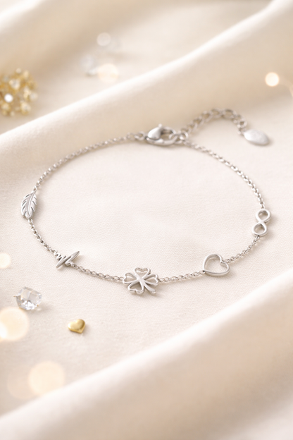 Armband Klee Unendlichkeit Liebe Armband  Charms Silberfarbenes Edelstahl Yehwang