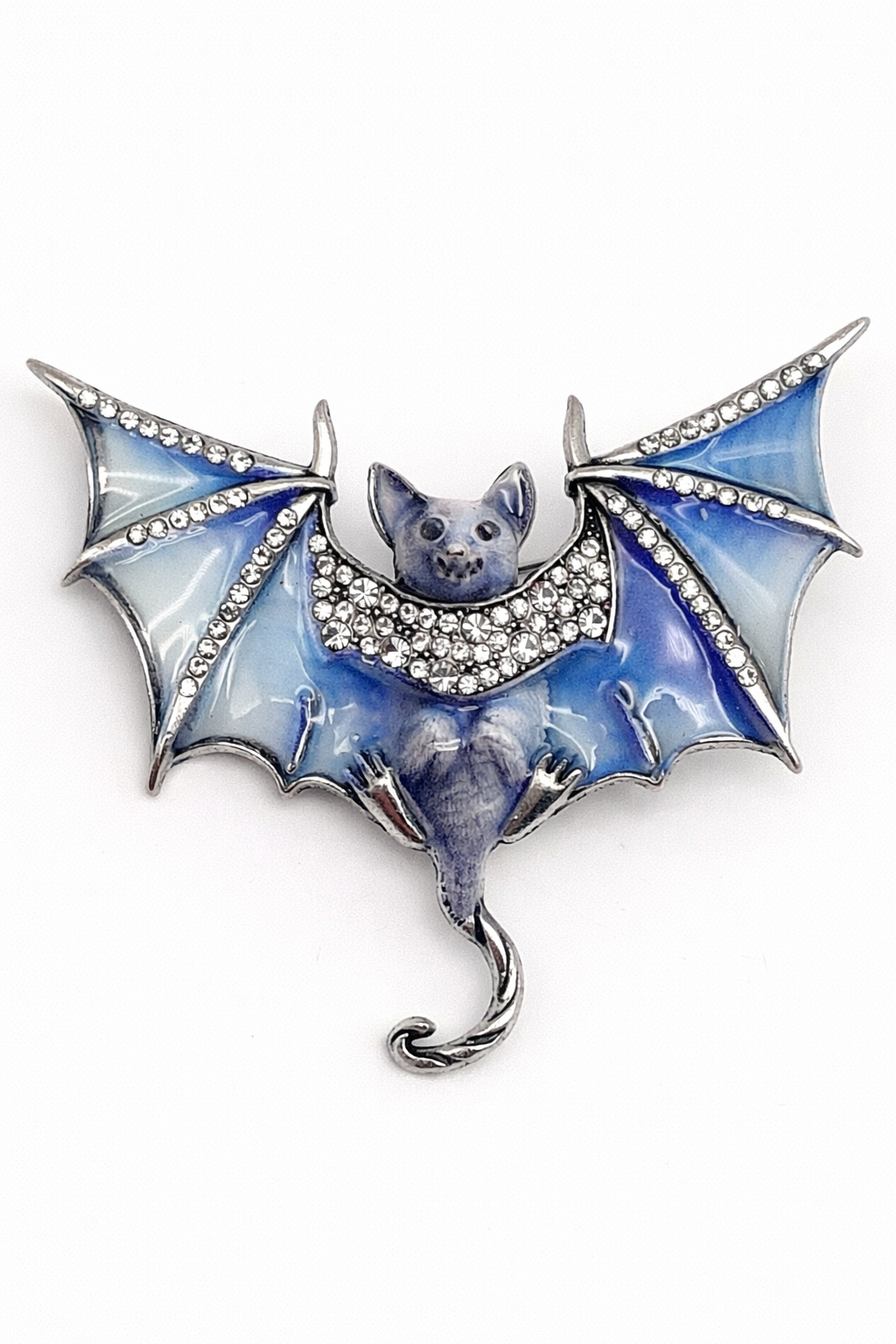 Brosche Fledermaus Blau Modeschmuck Straß Retro Sammlerstück