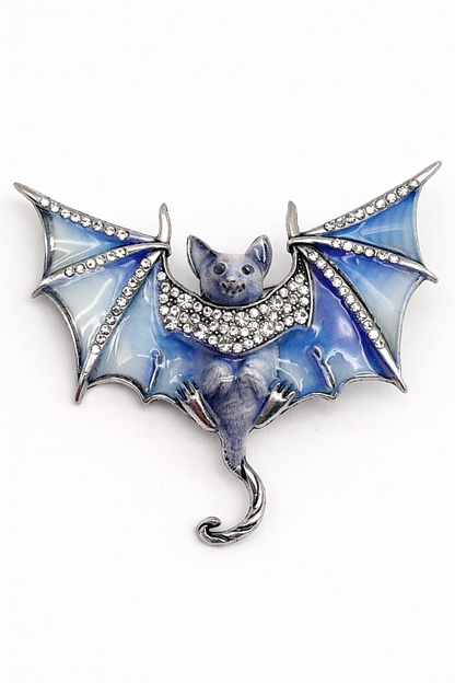 Brosche Fledermaus Blau Modeschmuck Straß Retro Sammlerstück