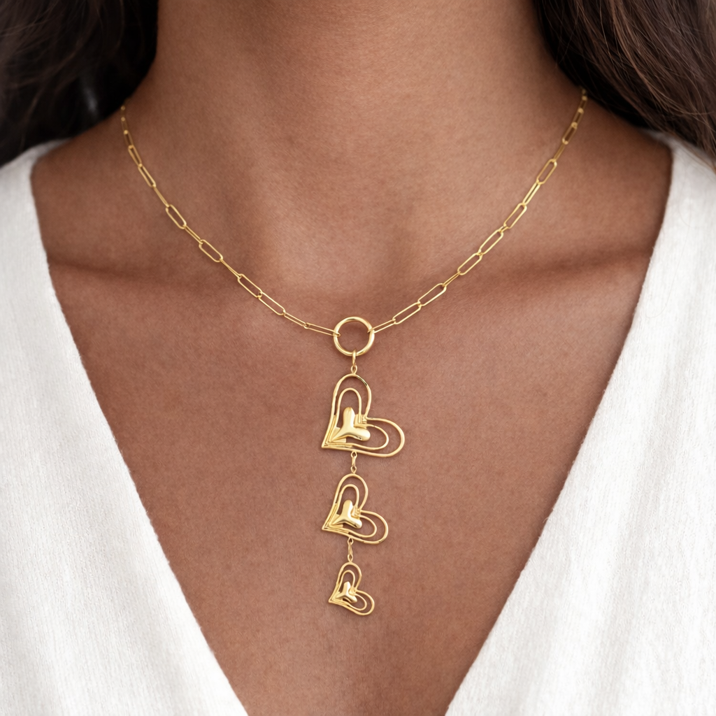 Halskette Herz-Trio-Halskette elegant Statement stilvoll Nickelfrei Yehwang