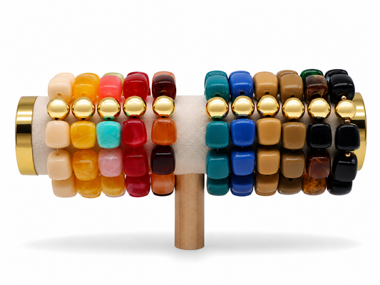 Armband Bricks Bunt elastisch Rot Gelb Schwarz Petrol Grün Goldfarben