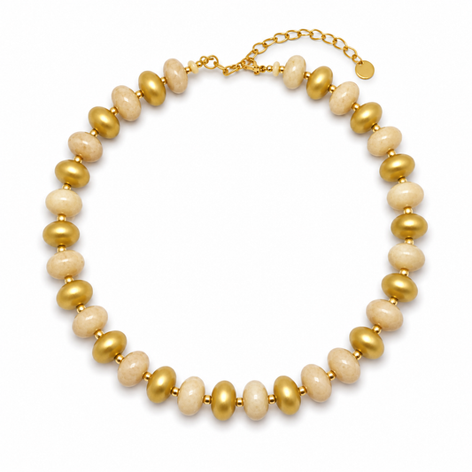 Halskette Kurzhalskette Goldfarben Beige Creme Donuts