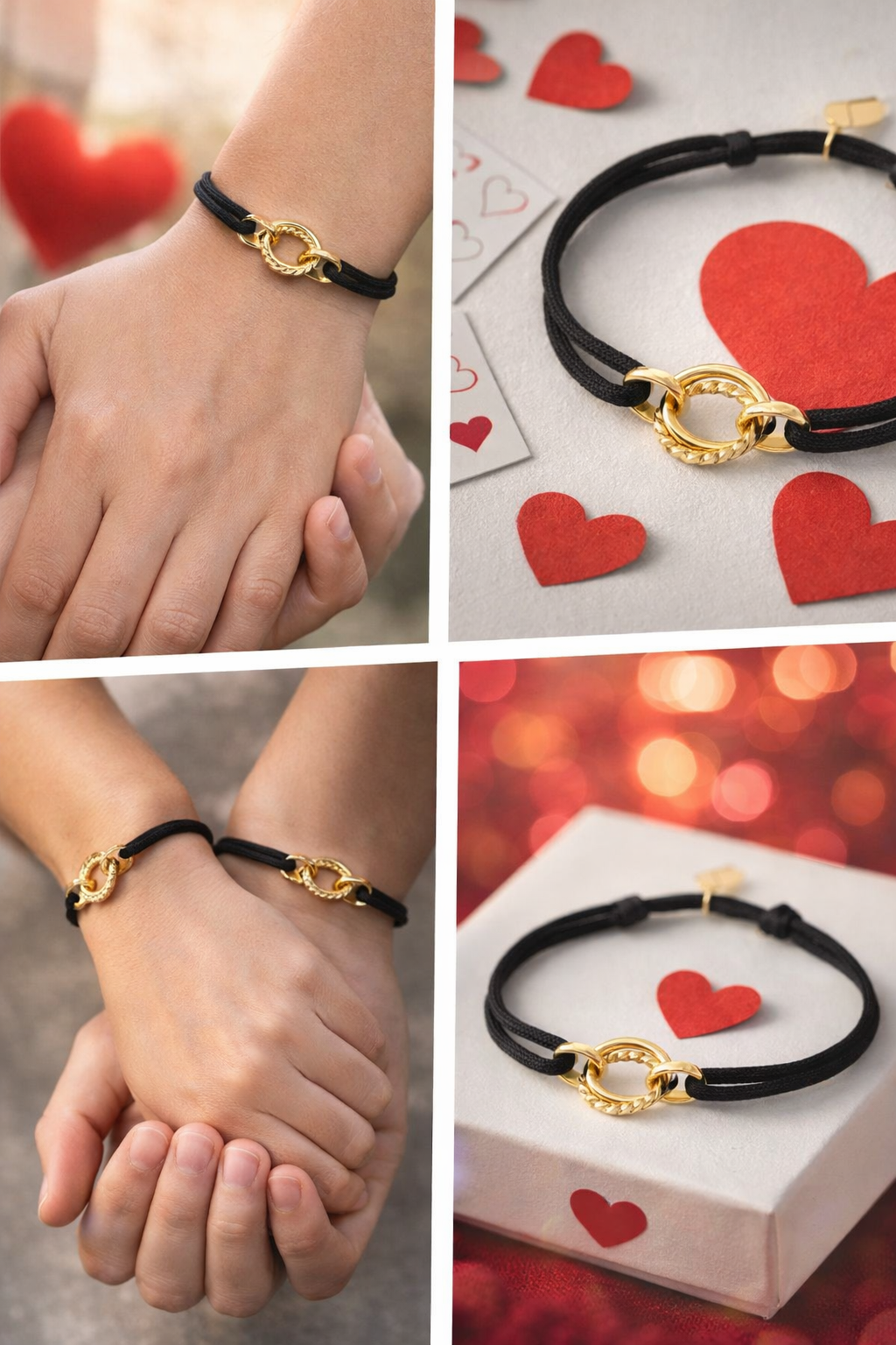 Armband "für immer vereint" Schwarz Goldfarbene Ringe Liebe Romantik Yehwang