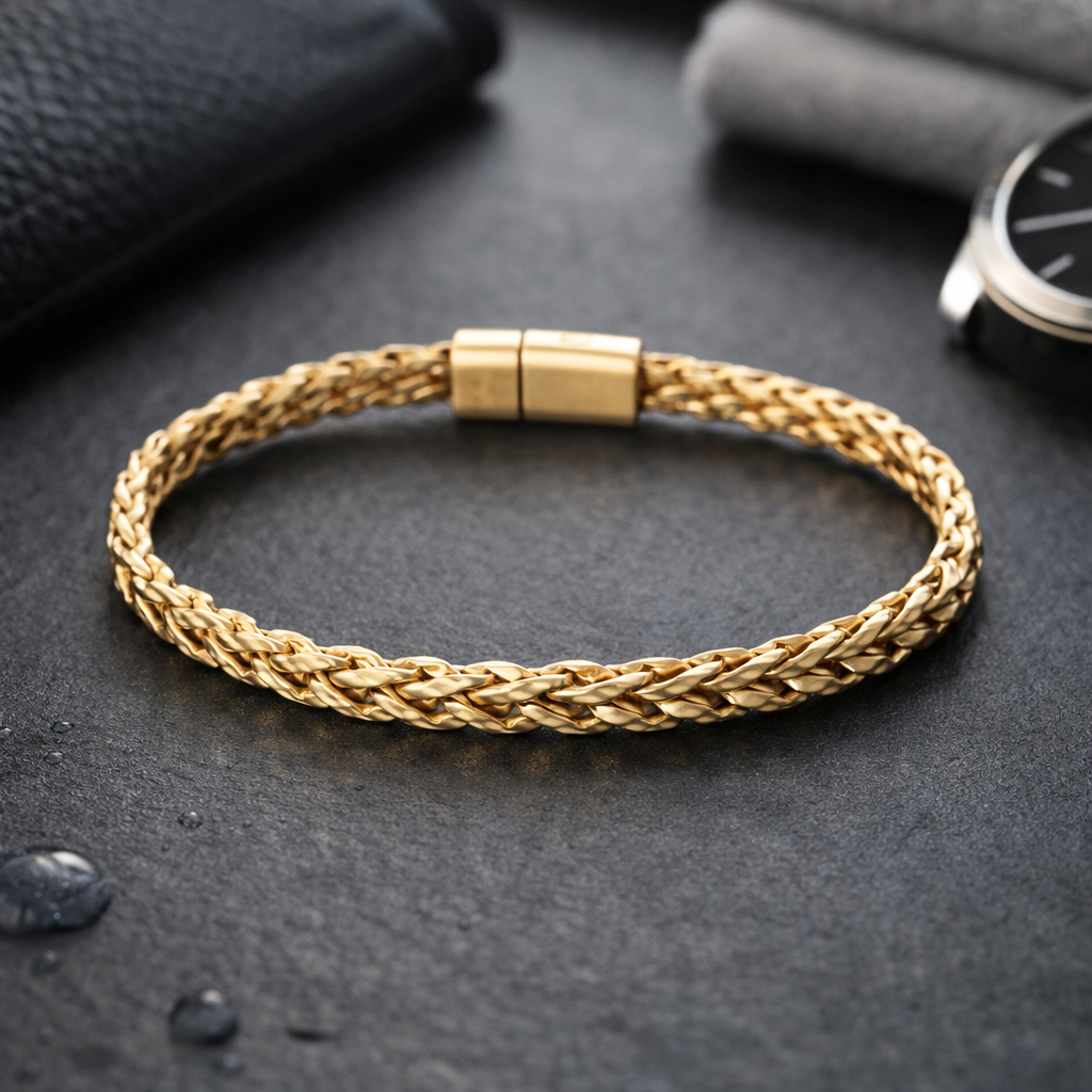 Armband Gliederkette burnished gold Unisex geflochtenen Glieder Nickelfrei Biba