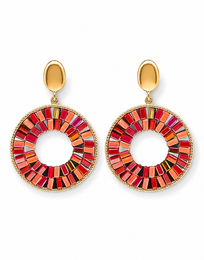Ohrhänger Ohrringe Goldfarben Rot Orange Crystal Statement Nickelfrei Wauw