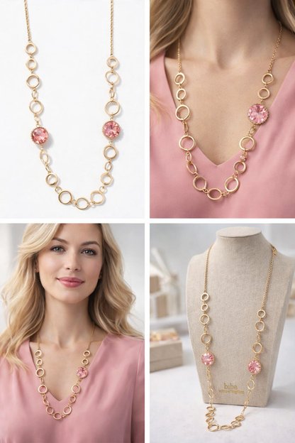 Halskette langkette Goldfarben Rosa- Pink nickelfrei festlich fest Geschenk Biba