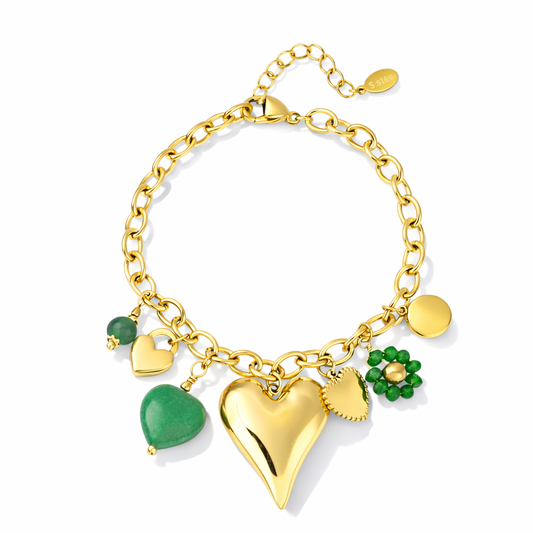 Armband Bettelarmband Charm Chill "Green Love" Herz Liebe Romantik Nickelfrei Yehwang