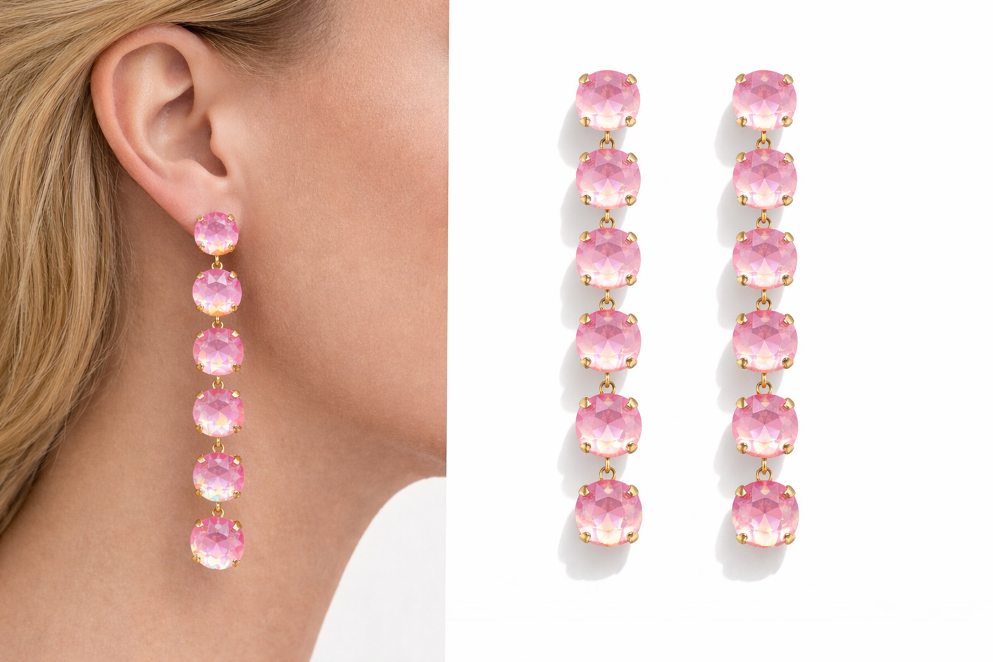 Biba Ohrhänger Strass-Kaskade Transparent Rosa Elegant Klassisch