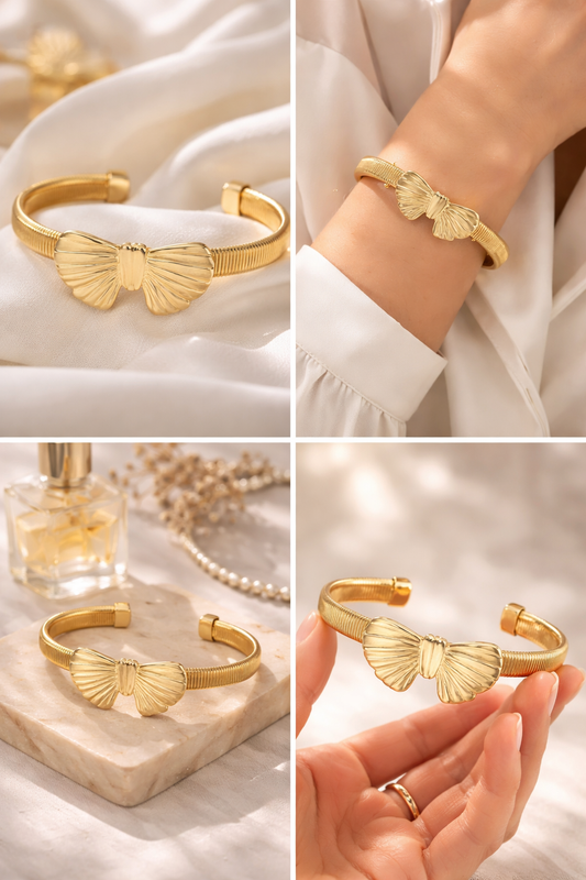 Armreif Schleife One-Size Goldfarben Statement Geschenk Armband Yehwang