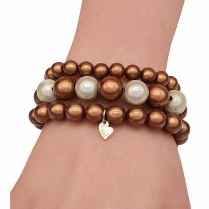 Armband Braun Beige Cat-eye Elastisch Set Trend Nickelfrei Sweet7