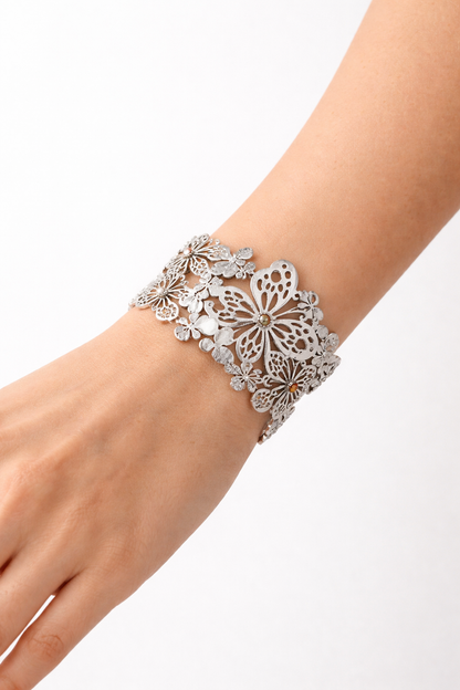 Armband verstellbares halbstarres Schmetterlingsarmband Silberfarben Amorino