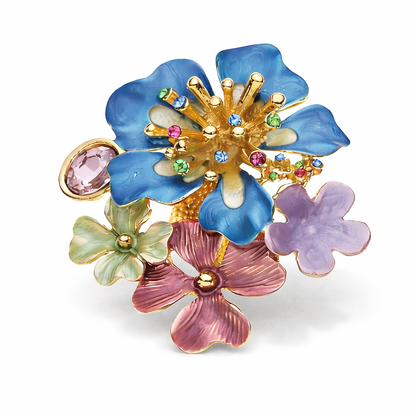 Brosche  Blau Blumen Magnet Verschluss Trend Blumen Natur