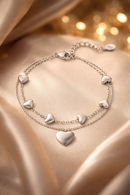 Armband Doppelarmband Silberfarbenen Herzchen Liebe Yehwang