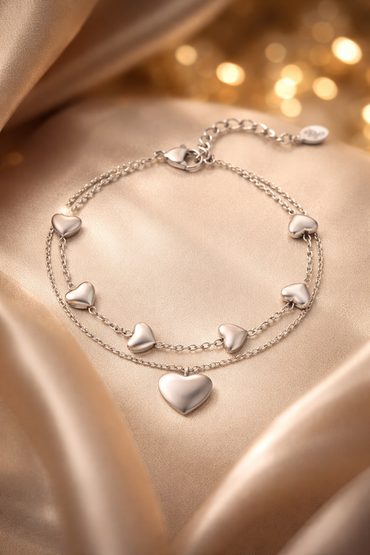 Armband Doppelarmband Silberfarbenen Herzchen Liebe Yehwang