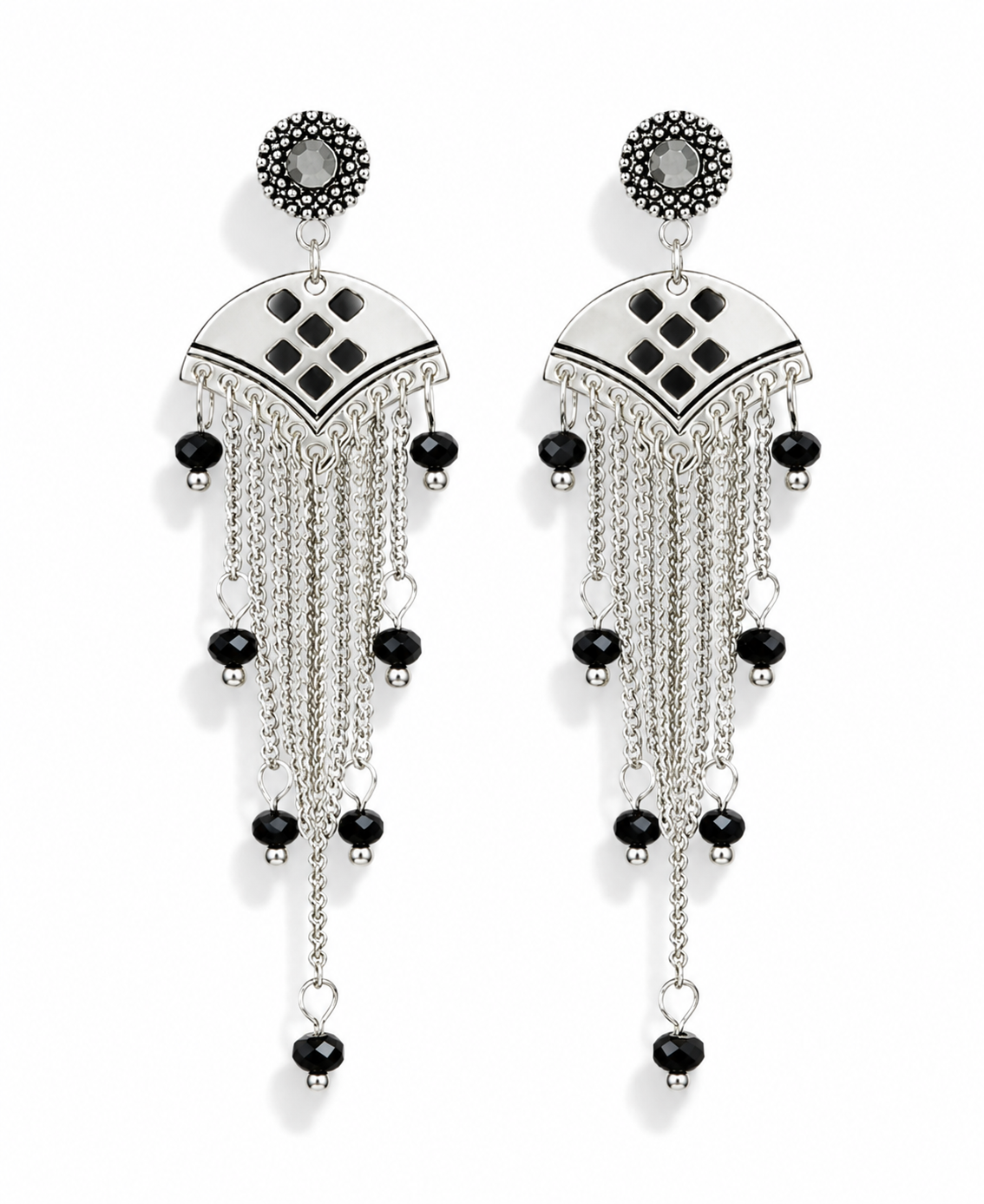 Biba Ohrringe Ohrhänger Art Deco Stil Silberfarben Schwarzen Kristallen Nickelfrei