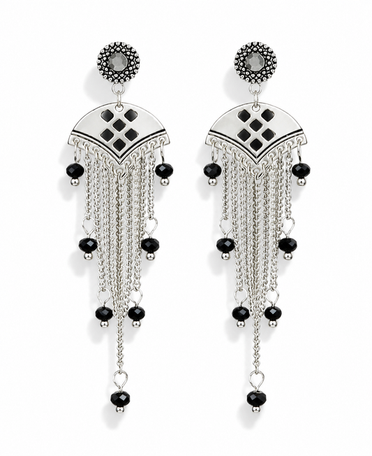 Biba Ohrringe Ohrhänger Art Deco Stil Silberfarben Schwarzen Kristallen Nickelfrei