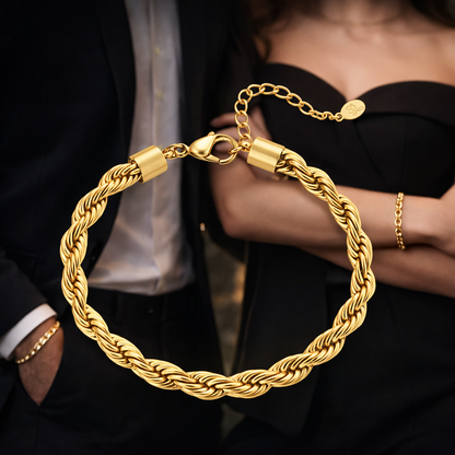 Armband "twisted gold" Unisex gedrehte Gliederkette Goldfarben Yehwang
