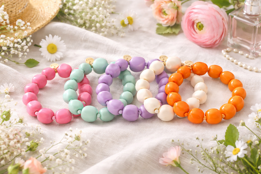 Armband Elastisch Acryl Resin Türkis Orange Lila Pink Beige Creme Biba