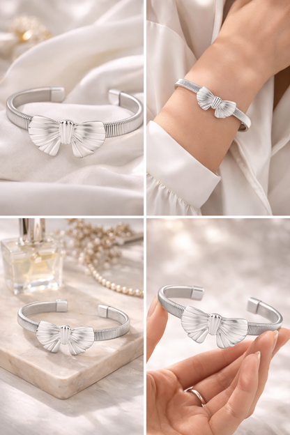 Armreif Schleife One-Size Silberfarben Statement Geschenk Nickelfrei Yehwang