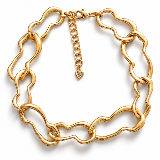 Halskette Goldfarben große Matt-goldene Glieder Nickelfrei Sweet7