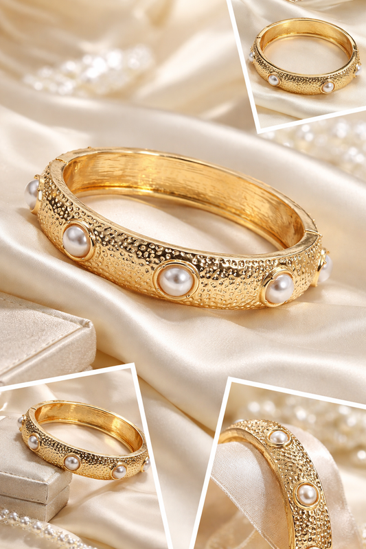 Klapp-Armband Goldfarben Kunstperlen Nickelfrei stilvoll elegant Luxus Yehwang