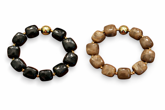 Armband elastisch Goldfarben Beige Schwarz nickelfrei Trend WAUW