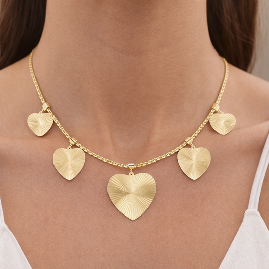 Halskette Strukturierte Herzkette Goldfarben Nickelfrei Yehwang Herz